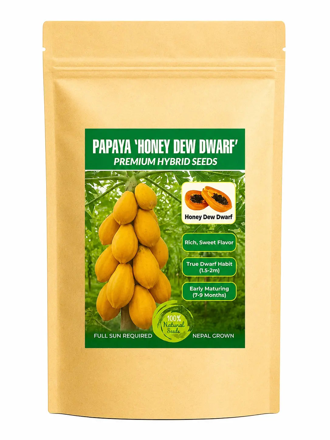 50 Seeds - (Premium Hybrid Honey Dew Dwarf Papaya Seeds) Choice deal Nepal